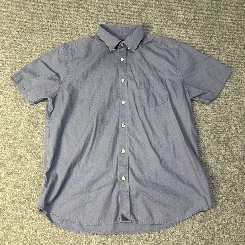 UNTUCKit Shirt Mens Large Blue Floral Cotton Short Sleeve Button Up Slim Fit